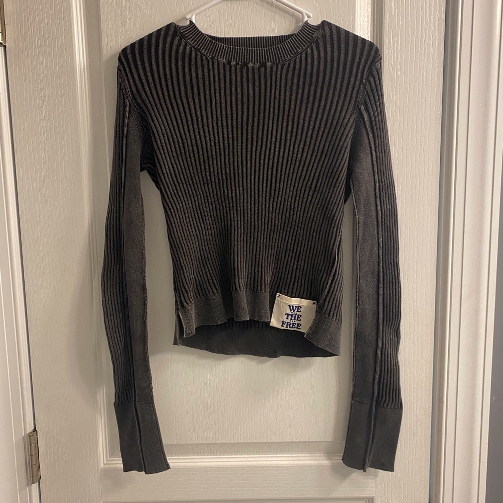 We The Free Women's Charcoal Ribbed Long Sleeve Top